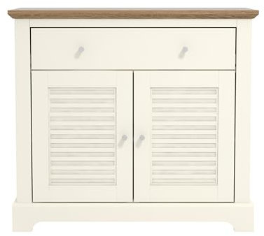 Galano Milan 2 Door 1 Drawer Sideboard – Modern Storage Cabinet with Adjustable Shelves for Living Room, Kitchen or Hallway – Ivory/Oak