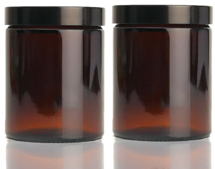 Fam Organic 180 Amber Brown Glass Jar Container with Air Tight Lid – Suitable for Cosmetics, Candle, Storage, Herb Stash - Reusable, BPA-Free, Eco-Friendly Jar (180ml - Black Lid - Pack of 2)