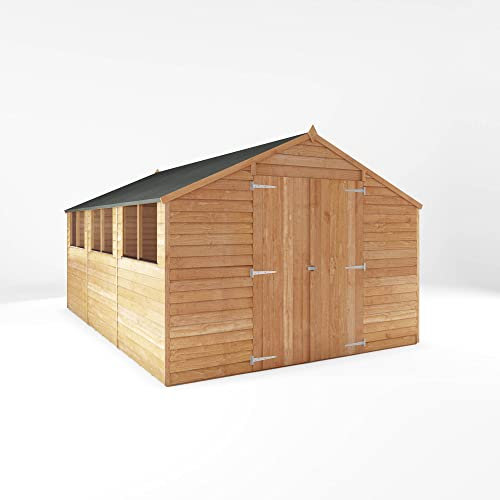 Waltons 15x10 ft Wooden Garden Shed, Overlap Apex, Double Doors, Windows