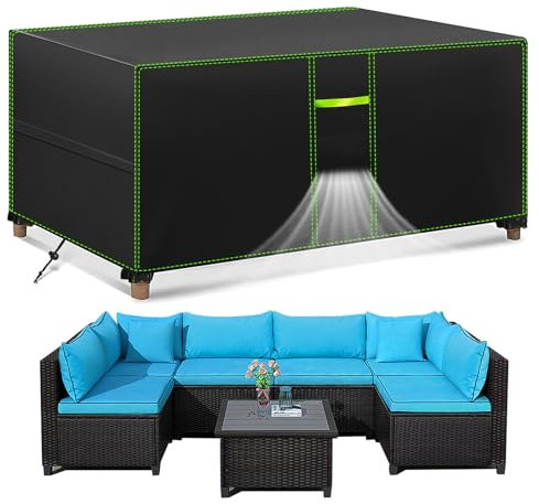 FORTRY Abdeckung Gartenmöbel Wasserdicht, Winterfest Schutzhülle Gartenmöbel, 420D Oxford Plane für Gartentisch Möbelsets Terrassenmöbel, Rechteckig Tischabdeckung Gartenmöbel 300x200x90cm