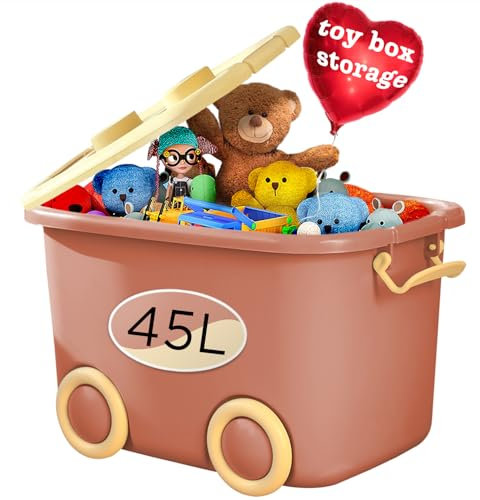 Froppi 45L Toy Box | Toy Storage with Lid | Kids Storage on Wheels | Large Size | Pink| L50 W35 H30 cm
