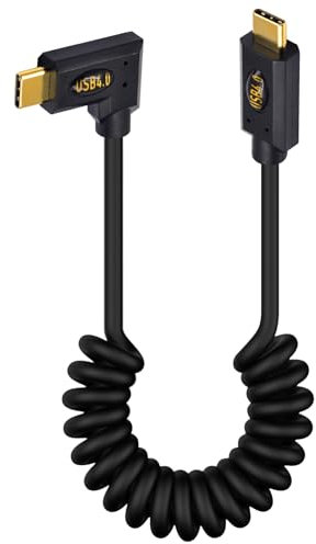 Duttek USB 4 Cable 1M, 240W Thunderbolt to USB C Cable, 40Gbps USB C Right Angle Male to Male Spiral Cable - Support 8K@60Hz Video for Thunderbolt 3, eGPU, MacBook, Laptops