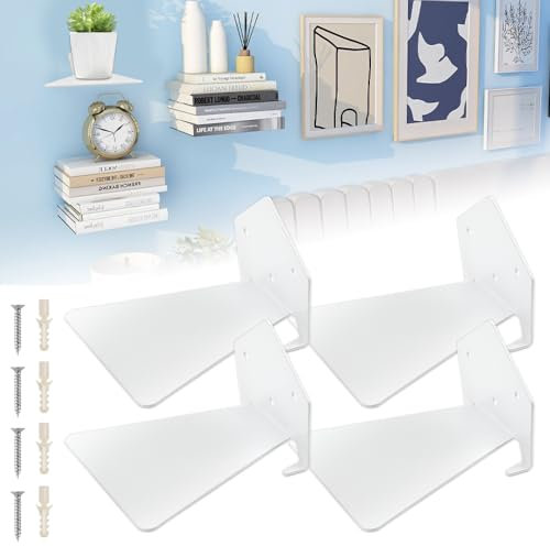 ADERTOS 4 STK Bücherregal Wand Regalhalterung Regalträger Schwebende Wandregal Bücher Weiß Regal Bodenträger Wandregal Tablarträger Regal Halterung Schwerlastträger für Bücher Wohnzimmer Büro