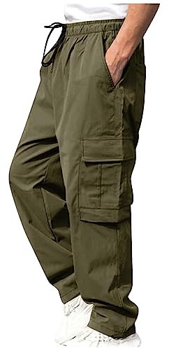 KONG JIMFAN Jogginghose Herren Wanderhose Cargohose Pocket Leichte Trainingshose Outdoor Hosen Chino Elastischen Bund Sommerhose Eisseide Hose Herren Jogginghosen Herren(Armeegrün,S