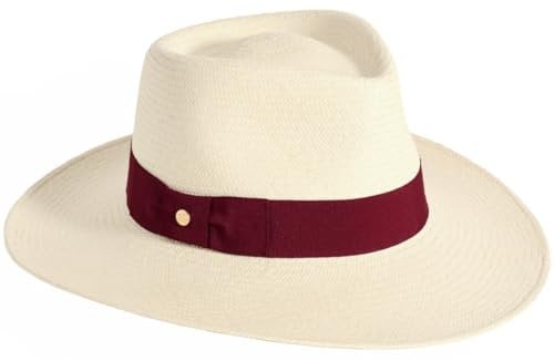 Failsworth Sombreros Chatsworth Panamá Fedora - Natural-Borgoña, Natural-Borgoña, S/M