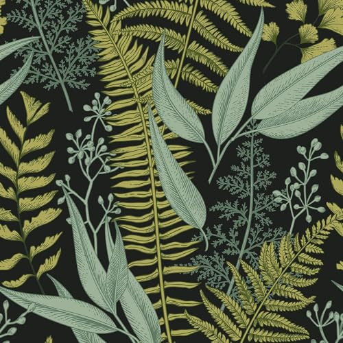 Difistik Self Adhesive Wallpaper Tropical Jungle Contact Paper Green 45cmx300cm Peel and Stick Wallpaper Leaf Flower Stick on Wallpaper Vinyl Wrap for Living Room Kitchen Wall Cabinets Decor (Green)