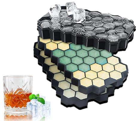 MOSOTECH Eiswürfelform Silikon, 3er Pack 37-Fach Eiswuerfel Form Mit Deckel, Stapelbar Eiswürfelbehälter Ice Cube Tray, LFGB Zertifiziert und BPA Frei für Bier Cocktails Whisky