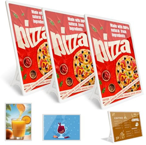Tischaufsteller A4 Kunststoff, 3 Stück Aufsteller A4 Wandmontierte Ständer querformat Vertikal Menühalter für Tische, Counter Poster Sign Display Stand für Restaurant Store Bar Unternehmen Weiß