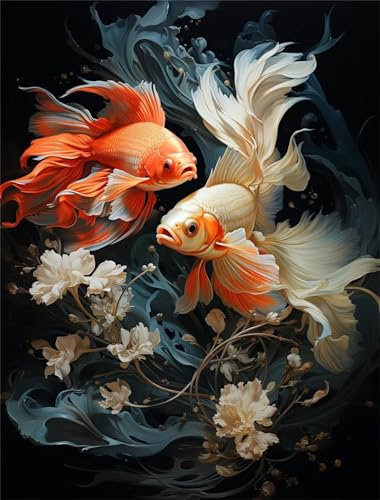 Diamond Painting Groß XXL Fisch 100x132cm, 5D Blume Diamond Painting Erwachsene Groß,DIY Diamant Painting Bilder Groß Kunst Malerei Bastelset für Zimmer Deko Wohnzimmer, Geschenke für Frauen