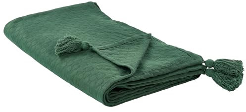 Beliani Tagesdecke Baumwolle grün 150 x 200 cm mit Quasten Lindula