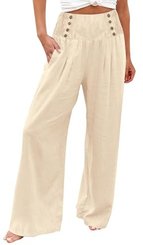 Leinenhose Damen Sommer,Elegant Palazzo Hose Damen Sommer Generic Yoga Hose Damen Trainingshose Damen Baggy Jogginghose Lässige Bequeme Hose Damen Bekleidung Damenhose(C Beige,3XL)