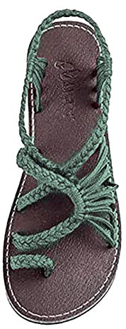 Sandalias anchas para mujer con tacones, sandalias planas de cuerda para mujer, sandalias de punta abierta, sandalias de tacón para mujer, transparentes, Green, 39 EU