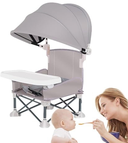 Babystuhl, Baby Campingstuhl Faltbar, Babystuhl Für Unterwegs, Tragbarer Babysitz Mit Verstellbarem Essstuhl Baby Mit Abnehmbarem Tablett Und Sonnenschirm Babyhochstuhl Klappbar