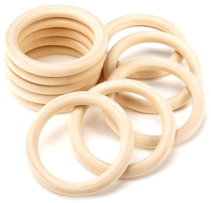 Aililong 10 Stück Beißring Holz, 70mm Holz Ringe Baby, Babys Kinderbetreuung - natürliche Farben Ringe für Kinder