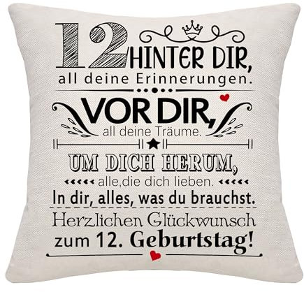 12 Jahre alt Mädchen Jungen Geburtstag Geschenk Hinter dir all deine Erinnerungen Inspirierende Geschenk 12. Geburtstag Geschenk Kissenbezug für Tochter Sohn Schwester Enkelin Enkel Freunde(12)