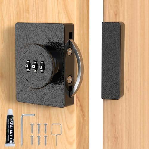 I-EASYDWW Combination Cabinet Lock, Keyless Anti-Pry Design, Circular Hook Locking Tongue, Child Safety Protection, Easy to Install, for Kitchen Cabinets, Office Drawers (Black, 1 Pack)