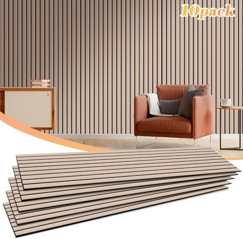 NZQXJXZ 10 Pack Large Acoustical Wall Panels, Sound Proof Panels for Wall, 47 x 12 x 0.4 Inches Self-Adhesive Acoustical Soundproof Panels, Acoustic Treatment for Home Office Recording Studio Camel