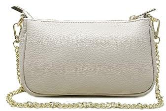 Chicca Borse Borsetta da donna in pelle, borsa a tracolla clutch pochette (Beige)