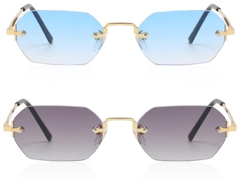 YSJCHEBS 2 Gafas De Sol, Gafas De Sol Sin Montura, Gafas De Sol De Moda, Gafas De Sol Rectangulares, Gafas De Sol Simples, Accesorios De Vestir, Equipo Para Exteriores