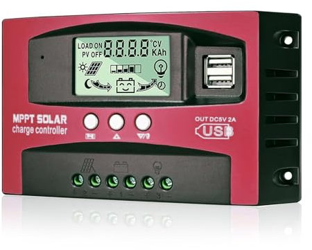 LIROPAU 100A MPPT Solar Controlador de Carga, 12/24 Voltios Controlador de Carga Solar con Pantalla y Doble Puerto USB para Baterías de Plomo (80A)