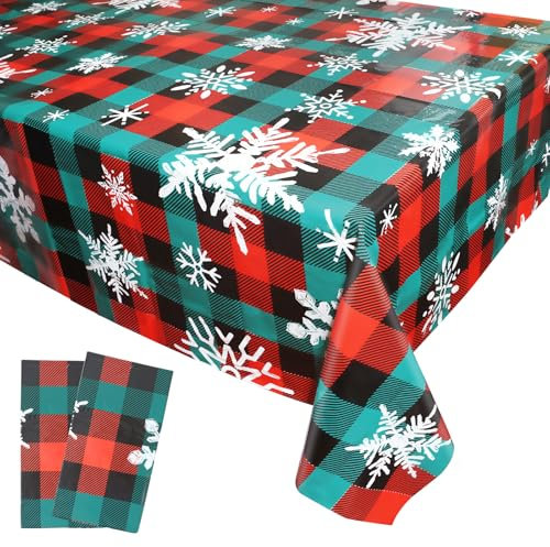 Nappe de Noël, 2 PCS Nappe de Noël à Carreaux Rouge, Noir et Vert, Nappe à Carreaux de Buffle, 137*274CM Nappe Noel Rectangulaire, Nappe Verte Noel, pour Les Familles et Les Fêtes de Noël (D)