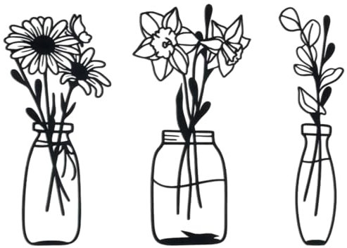 wqibq Wanddekoration, Blumen und Vasen aus Metall, Wanddeko für Blumenvasen aus Metall, 3 x Blume in einer Vase, Wandkunst, Blumenvase, Wanddekoration