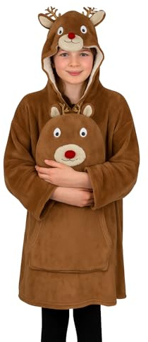 A2Z 4 Kids Übergroßes Rentier Kuscheltier Mädchen Jungen tragbar Xmas Tier Gesicht Hoodie Super Weich Winter Warm Plüsch Tier Sweatshirt Hoodie Flauschiger Pullover Bademantel Decke mit süßer