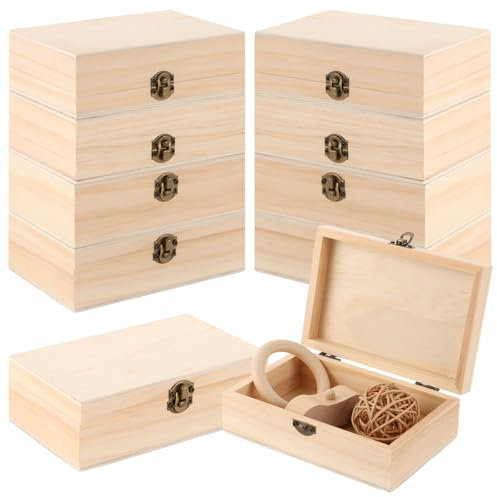 Oungy 10 Stück Holzkiste mit Deckel Kleine, 15x10x5cm Holzkiste Klein mit Deckel Holzbox mit Scharnieren und Schloss Kleine Holzkisten Schatzkiste Holz Schatztruhe Klein zum Bemalen Holztruhen