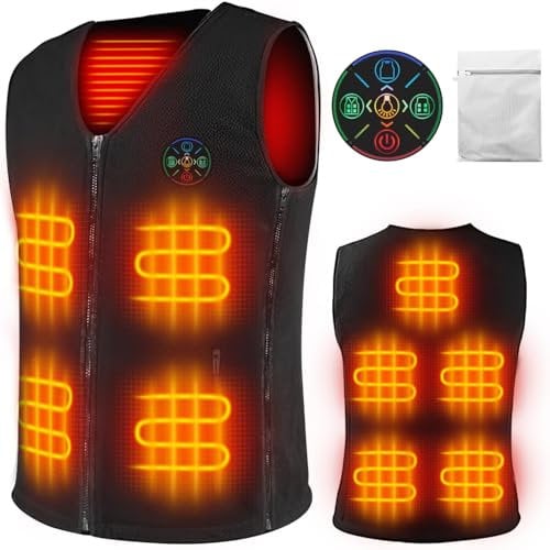 Evolpor Electric Heated Vest,9 Heating Zone Polar Fleece Heated Gilet whit 3-Speed Heating, Dual Power Plug, Intelligent Energy-Saving, Heating Vest for Outdoor Work, Fishing, Camping, Man & Woman, M