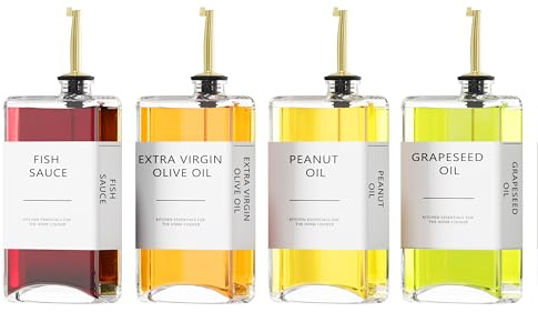 Dispensador de aceite de cocina, juego dispensador de aceite de cocina, botellas de aceite y vinagre, botella de aceite de oliva, dispensador de salsa de soja, 4 piezas, dorado
