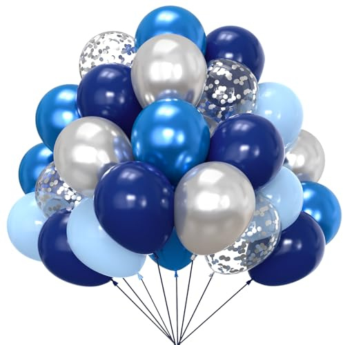 YMSZ Blaue und silberne Luftballons, 67 Stück, 30,5 cm, marineblau, metallisch, silberfarben, Konfetti-Ballons für Geburtstag, Abschlussfeier, Babyparty, Party-Dekorationen