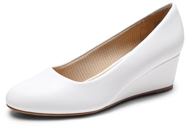 DREAM PAIRS Zapatos de tacón bajo para mujer, con punta redonda cerrada, cómodos, sin cordones, para el trabajo, boda, Blanco, 40.5 EU