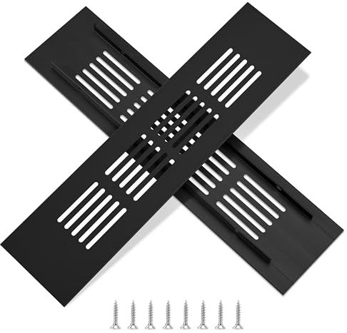 Rejillas de Ventilación de Rectangular Rejilla de Aire de Aluminio con Tornillo para la Ventilación de Armarios Dormitorios Cocinas 20 x 5cm Negro 2 Piezas