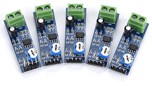 Audio Power Amplifier Module 200 Times Gain, LM386 Chip, Terminal Blocks for Speaker Wiring, 10K Adjustable Resistor, 5V-12V, 5pcs