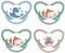 NIP Spar-Set Silikon Schnuller Butterfly 4er Pack, Größe 1 (0-6 Monate) beige/blau/grün, Extra flaches und weiches Saugteil aus Silikon, Kiefergerecht und Stillfreundlich, ab Geburt