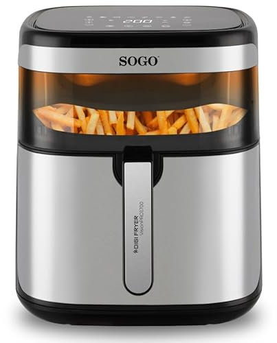 SOGO Freidora de Aire 10L sin Aceite | Air Fryer Digital con Pantalla Táctil LED | 10 Funciones, Ventana de Control, Recetario, Cesta Cerámica Inox y Accesorios Lavables