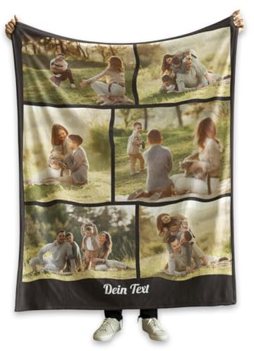 Ferocity Personalisierte Foto Decke mit 6 Eigenen Fotos Sofadecke; Super Weiche Extra Gemütliche Kuscheldecke für die Familie Freunde Geschwister Lustiges Geschenk; Schwarze Collage Size 6 [081]