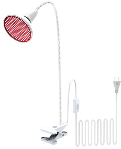 QIANYAN 660nm Rotlichtlampe für Gesicht, Tiefrotelampe Wärmelampe Einstellbarer Winkel mit Klemme, 360° Schwanenhals 200 LEDs Rotlicht für Gesicht Muskel Rücken