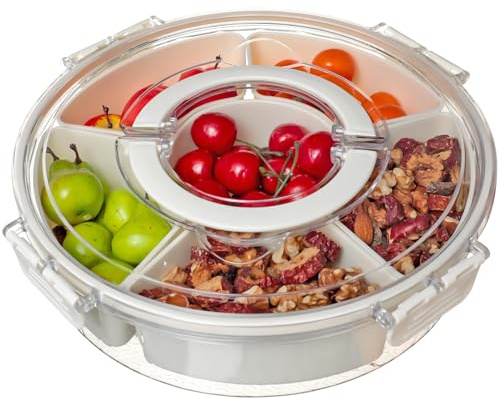 Cozary Snackbox mit 6 Fächern 27cm, 360° Drehteller mit Deckel, PET+PP | PET+PP-Kunststoff, transparenter Deckel mit Silikonring, 6 herausnehmbare Fächer, 360°-Drehteller; für Picknick und Auto