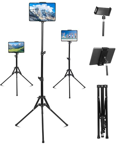 Soporte Trípode para Tableta, Altura Ajustable hasta 65 Pulgadas, 360° Trípode, Soporte para Tablet, Compatible con iPad Pro 12,9, iPad Air Mini, iPhone, Tablet de 4,7 a 13 Pulgadas