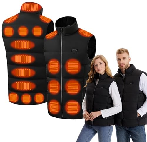 Monemey Beheizbare Weste Herren Damen, Heizweste mit 21 Zonen Heizung und 3 Temperaturregler, Eletriksche Heizweste USB für Skifahren, Angeln, Motorrad, Camping, Outdoor Ativitäten (Ohne Powerbank)
