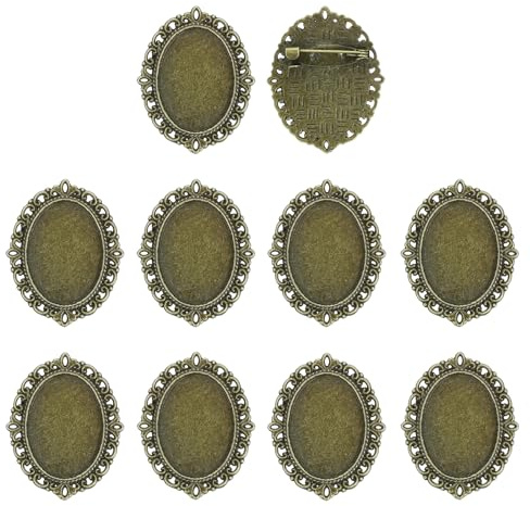 QUARKZMAN 10 Stück Schmucksteine Brosche 25x18mm Alloy Fassungen Bronze | Ovale Pins, Fassung Broschen Pins, Vintage, Für DIY Schmuckherstellung Anhänger Foto Handwerk Spitzenstil