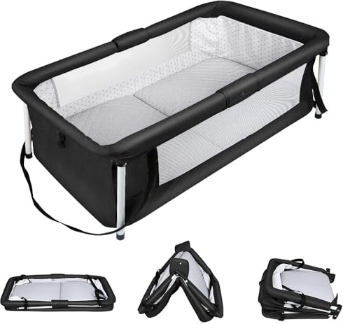 homewell Lit de Voyage Bébé Pliable, Berceau d'Appoint avec Moustiquaire, Compact, pour Intérieur/Extérieur (Noir)