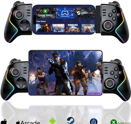 Megadream Gaming Controller für iPad/Tablet (bis zu 13 zoll), Handy Controller mit Hall-Effekt-Joysticks & Trigger, Makro, Turbo, RGB-Beleuchtung, Remote Play Controller für PS5/PS4/PC/Xbox