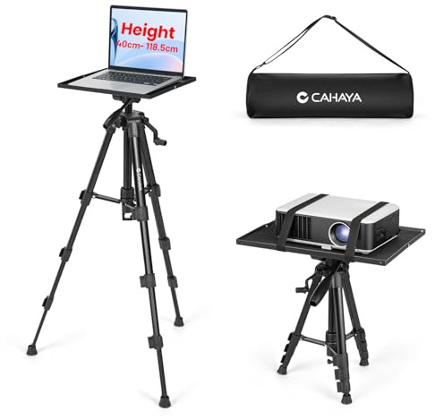 CAHAYA Heavy Duty Projector Stand - Max Load 20kg Adjustable Laptop Tripod with Tray 40.3-118.5cm Portable DJ Equipment Mount 360° Rotation Level & Adaptive Feet for Outdoor Movie、Office、Studio