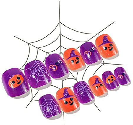 24 Pièces Chauve-Souris et Arbre Mort Presse sur Ongles Enfant Adulte Halloween Portable sur les Pointes d ' Ongles Artificiels Couverture Complète Ongles Carrés Courts Couverture Complète