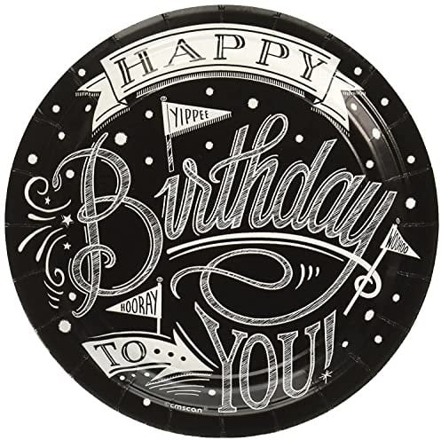 amscan 741670 Birthday Paper Plates Black & White Classic Art-18cm-18 Pcs, 17.7 cm