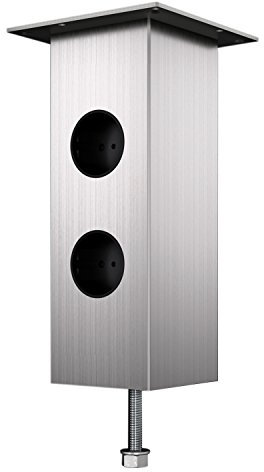 Bar-Konsole JUMBO Powerstation gerade | 80x80 mm | Edelstahl Effekt | Höhe: 230 mm | mit 2 SCHUKO-Steckdosen | 1 Stück