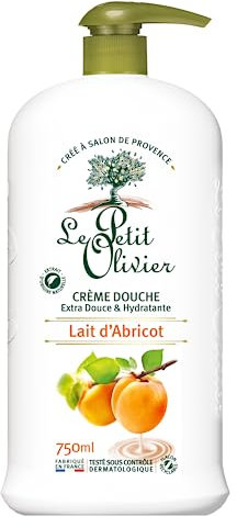 LE PETIT OLIVIER - Crème Douche Extra Douce & Hydratante - Lait D'Abricot - Pour Toute La Famille - PH Neutre Pour La Peau - Sans Savon, Sans Colorant - Fabriqué En France - 750 ml