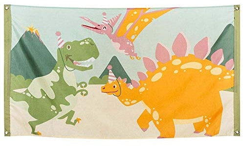 Boland 50052 - Fahne Dino, Größe 90 x 150 cm, Polyester, Dinosaurier, Banner, Wanddekoration, Hängedekoration, Kindergeburtstag, Mottoparty